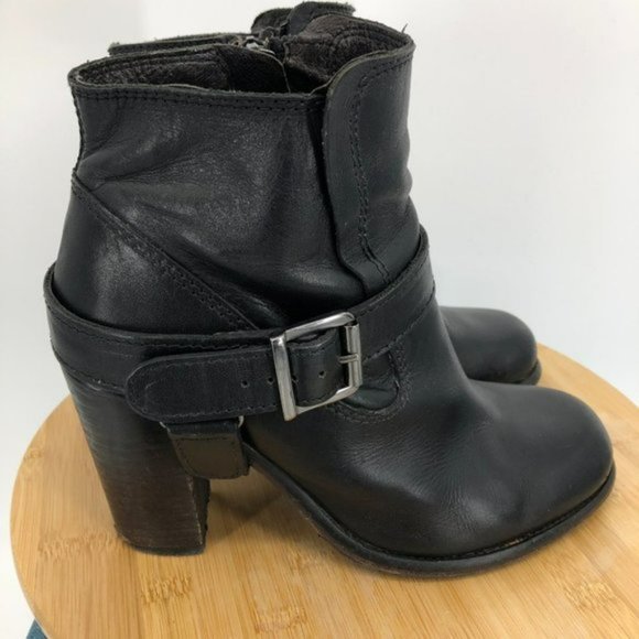 Allsaints jules Block heeled black Leather biker boots in EU 39 buckle wrap - Picture 15 of 16
